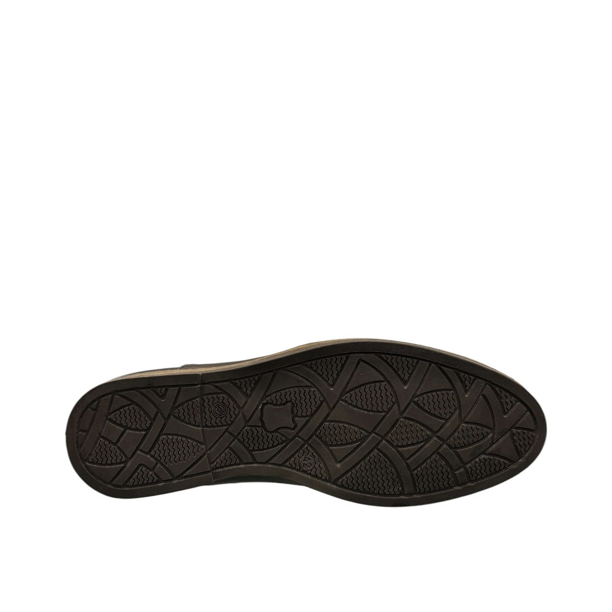 Borna Sadabad black leather slip-on men's shoes with a durable rubber outsole and minimalist design. Photo of bottom view.