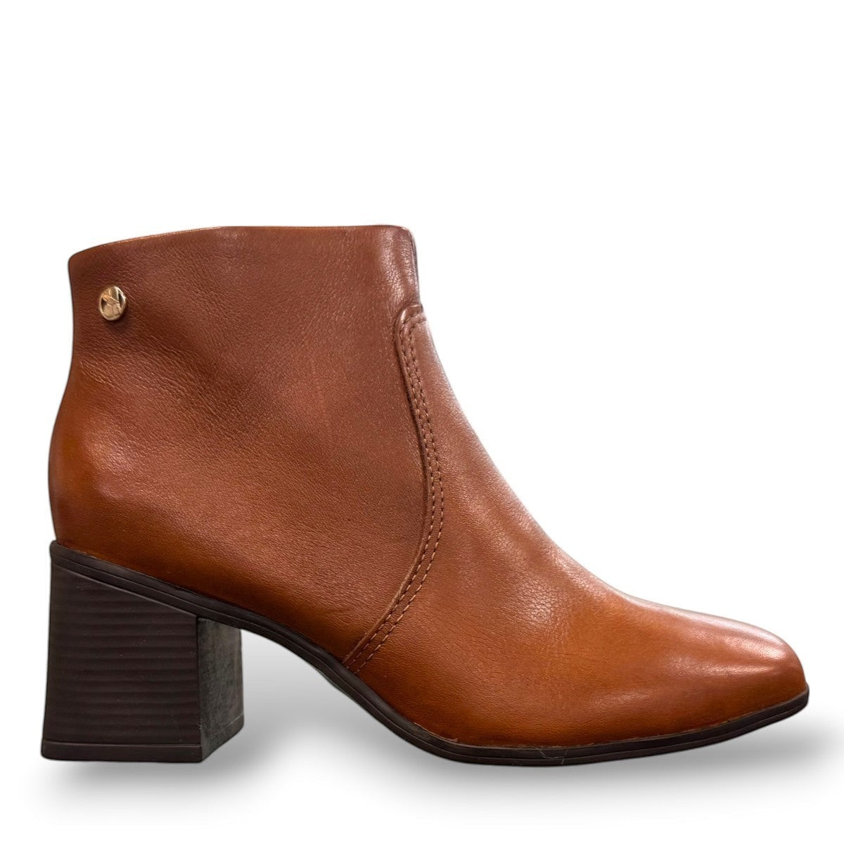 Bottero Aiden ankle boots in burnished cognac leather with a low block heel and side zipper detail.