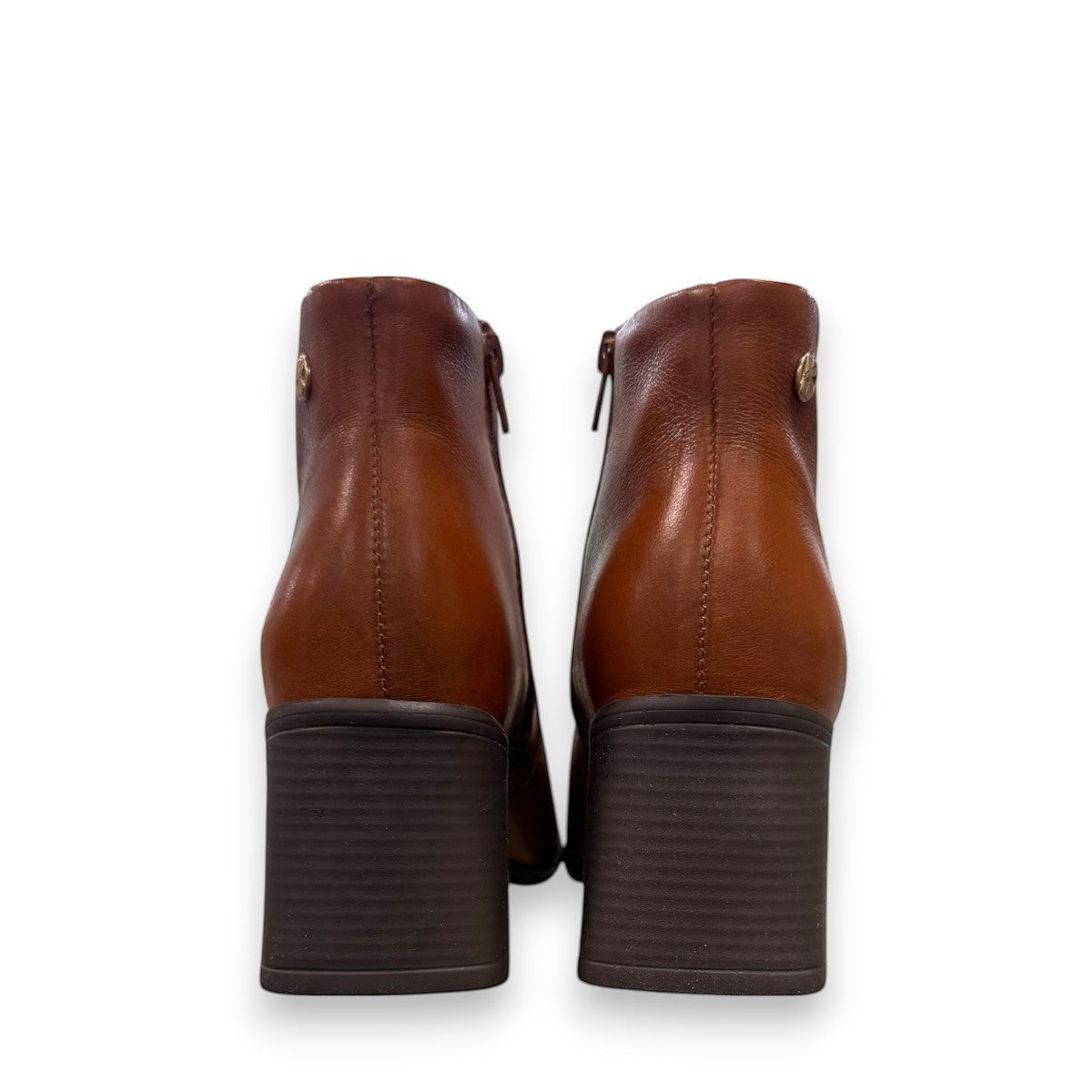 Bottero Aiden ankle boots in burnished cognac leather with a low block heel and side zipper detail.