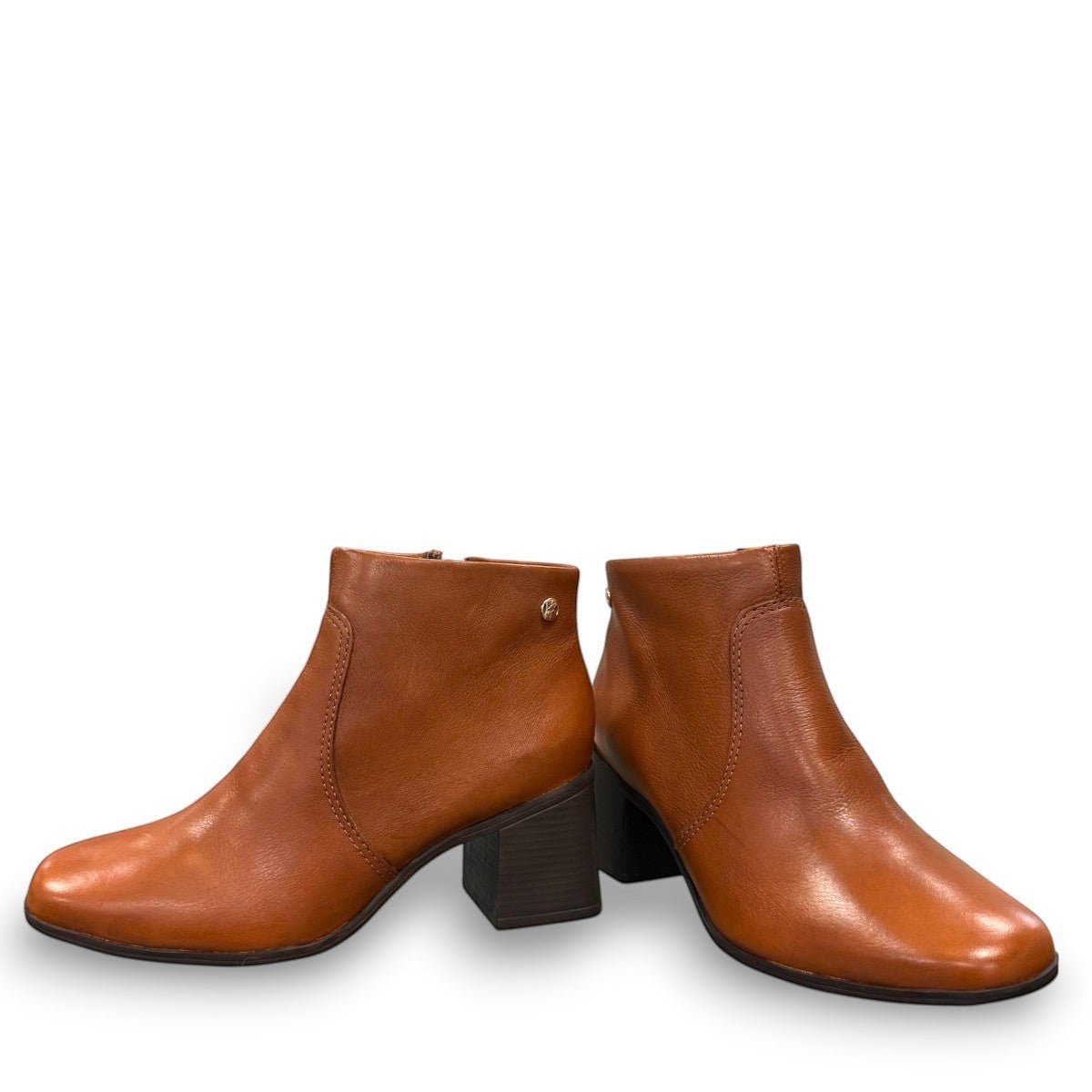 Bottero Aiden ankle boots in burnished cognac leather with a low block heel and side zipper detail.