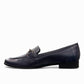 Bottero navy leather loafer with a metal horsebit detail and a low flat heel in a classic slip-on style