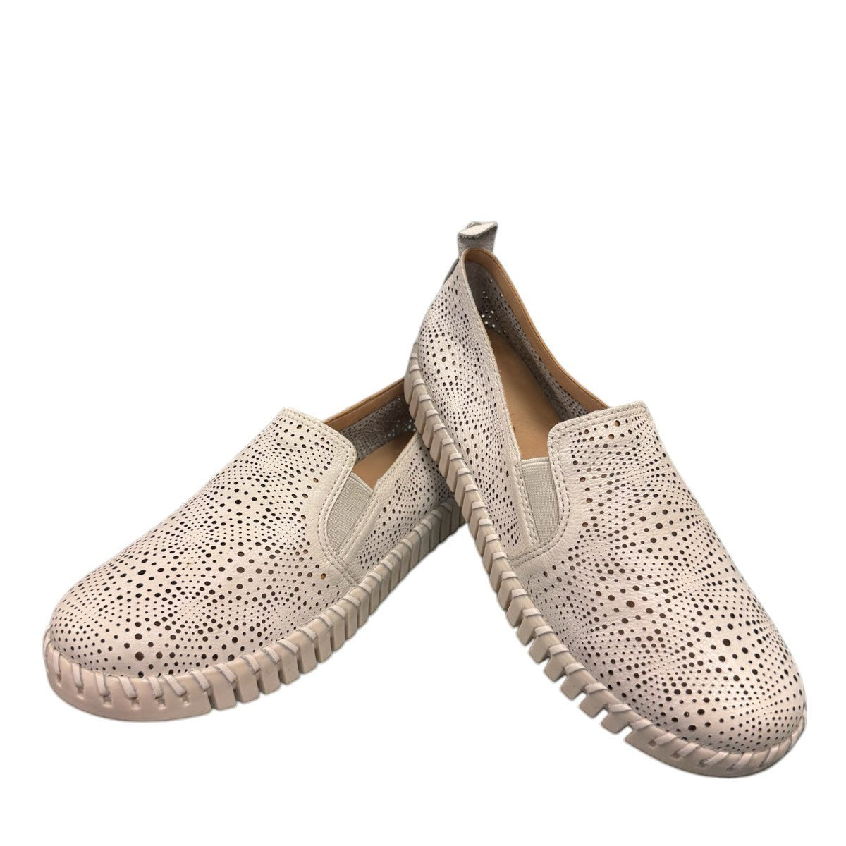 Bottero Gabe off-white leather loafers with intricate laser-cut detailing and a flexible ribbed sole.