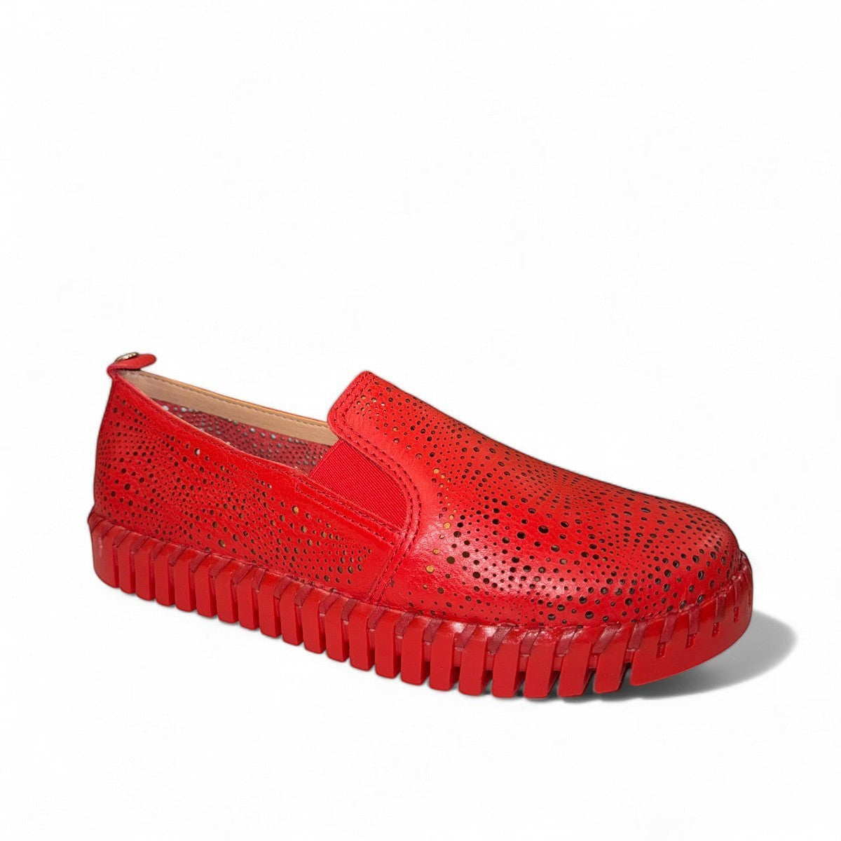 bottero red leather loafers with cutout detailing and a flexible ribbed sole for comfortable daily wear.