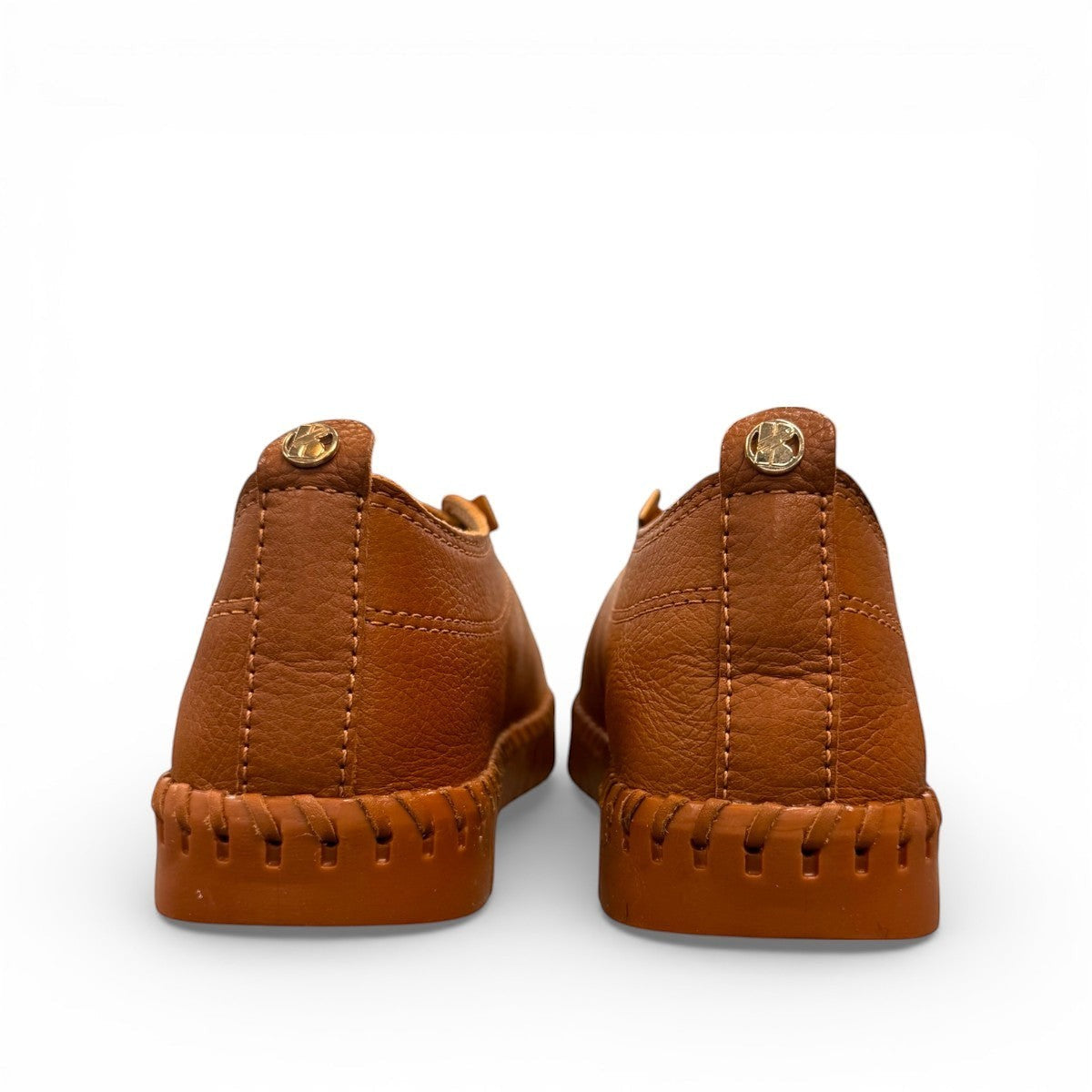 Bottero Garry slip-on shoe in caramel leather with a textured rubber sole and gold eyelet details.