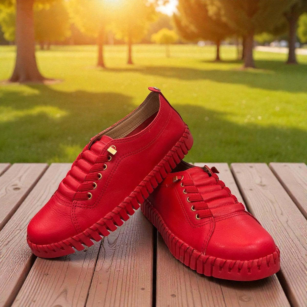 Bottero Garry red leather slip-on sneaker with a flexible ridged sole and low profile design.