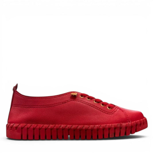 Bottero Garry red leather slip-on sneaker with a flexible ridged sole and low profile design.