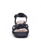 Bottero Nikki black leather sandal with a knotted front strap, adjustable buckle, and low block heel.