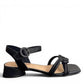 Bottero Nikki black leather sandal with a knotted front strap, adjustable buckle, and low block heel.