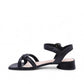 Bottero Nikki black leather sandal with a knotted front strap, adjustable buckle, and low block heel.