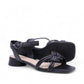 Bottero Nikki black leather sandal with a knotted front strap, adjustable buckle, and low block heel.