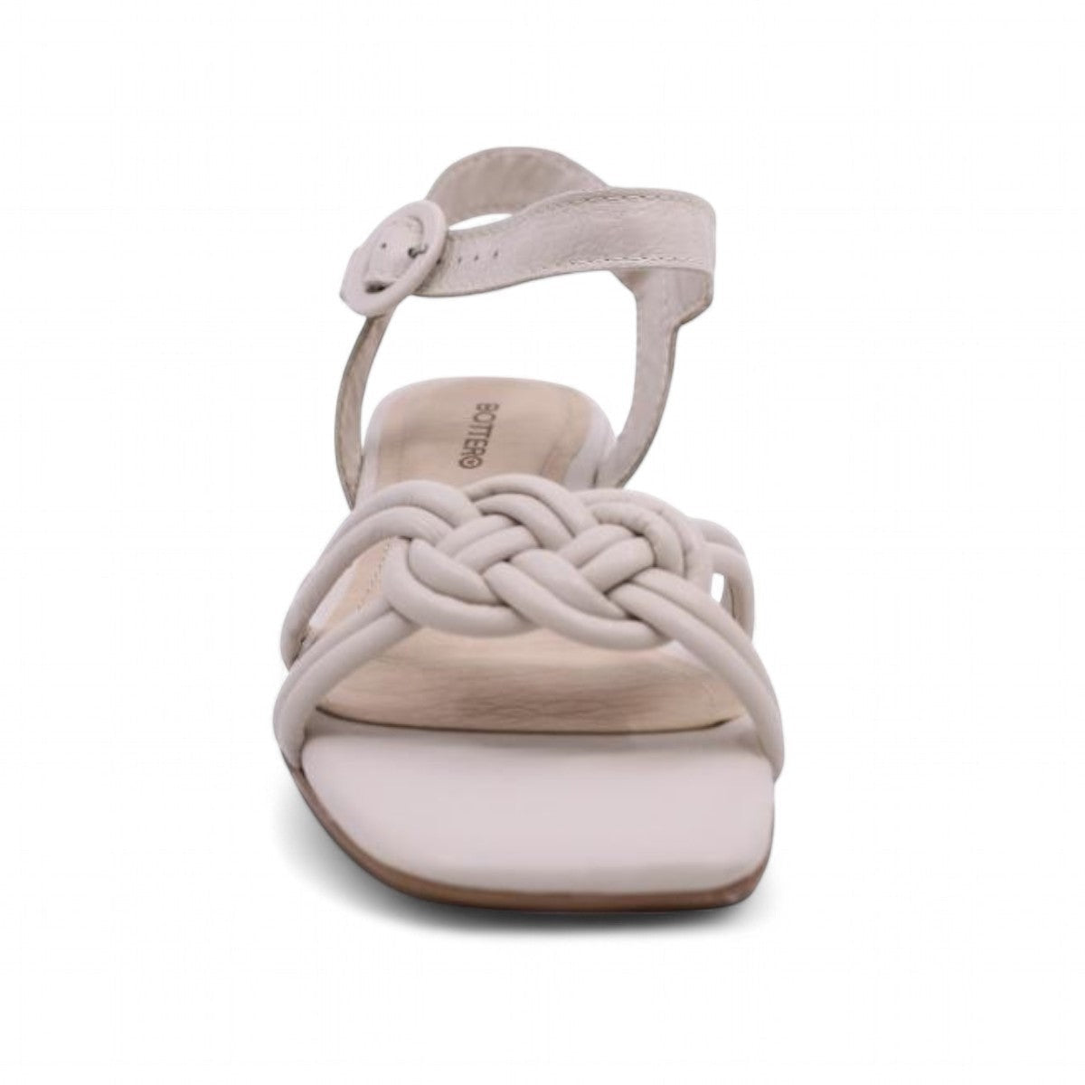 Bottero Nikki taupe leather sandals featuring a knotted front strap and low block heel