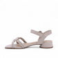 Bottero Nikki taupe leather sandals featuring a knotted front strap and low block heel