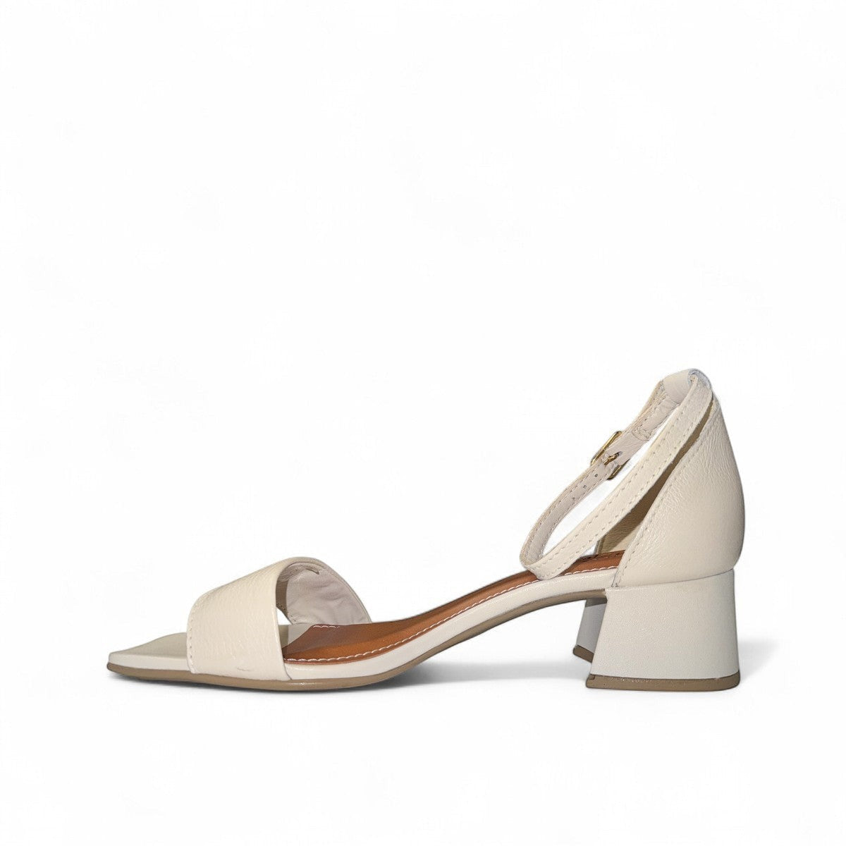 Bottero Qadir off-white leather sandals with a 7cm block heel and ankle buckle strap