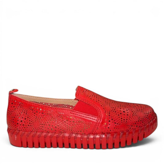 bottero red leather loafers with cutout detailing and a flexible ribbed sole for comfortable daily wear.