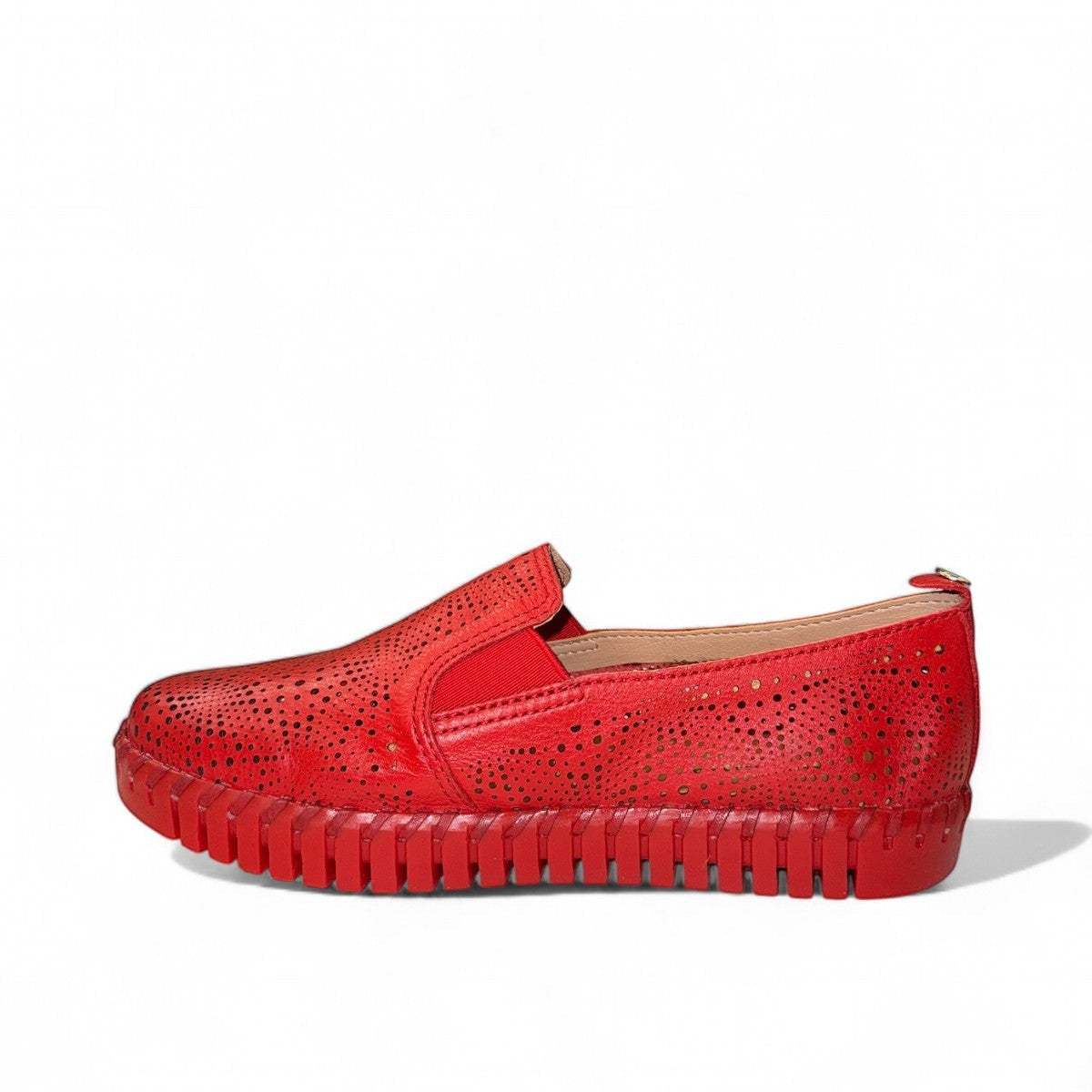 bottero red leather loafers with cutout detailing and a flexible ribbed sole for comfortable daily wear.