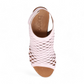 Bueno Lacey orchid pink leather sandal with a woven upper, hook and loop strap, and 2-inch block heel. Photo of upper view.