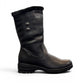 Canada Comfort black mid-calf boot with faux fur collar, side zipper, and durable rubber wedge sole. Photo of right side view.