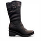 Canada Comfort side zip F209 black leather winter boot with side zipper, fleece lining, and low wedge heel. Photo of right side view.