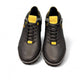 CAT black nubuck leather lace-up sneaker with a durable rubber outsole and handmade stitching detail. top view.