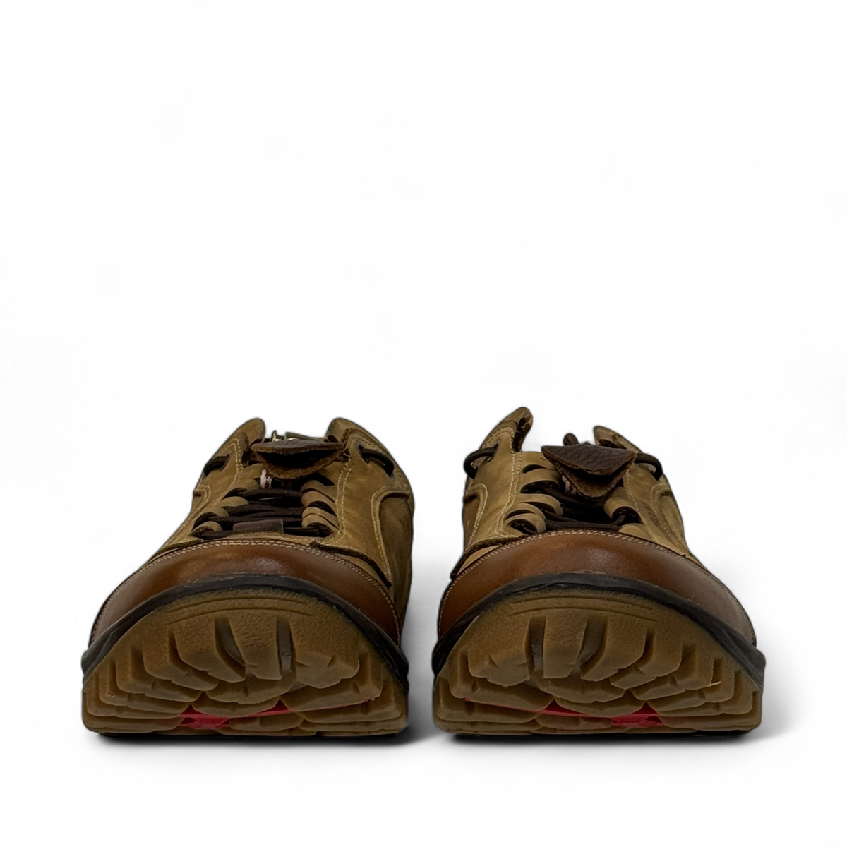 CAT TABAL brown nubuck leather lace-up shoes with durable rubber outsoles and handmade stitching. front view.