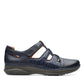 Clarks Appley Strap black leather shoes with leopard print detailing and adjustable hook-loop straps. right view.