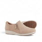 Clarks Appley Zip slip-on shoes in sand nubuck leather with side zipper and cushioned sole. front view.