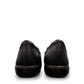 Clarks Ashland Effie black leather slip-on shoe with round toe and decorative button detail. back view