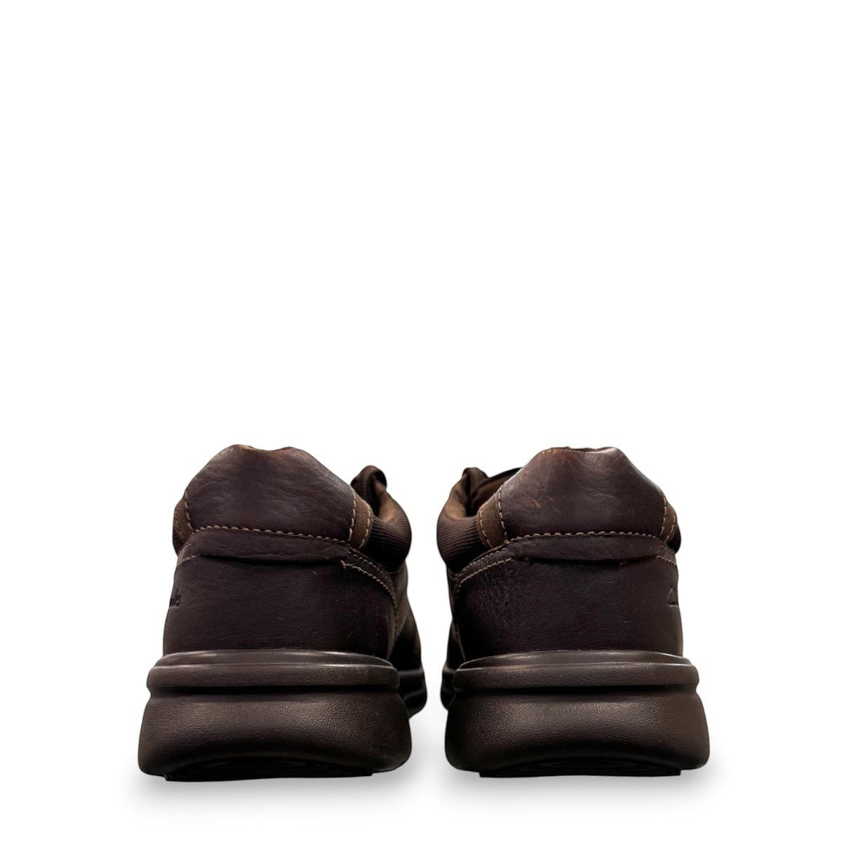 Clarks Bradley Walk brown tumbled leather lace-up shoe with padded collar and lightweight EVA outsole.
photo of the back.