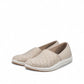 Clarks Breeze Emily light taupe textile slip-on shoe with perforated floral design and EVA footbed. photo of the left side.