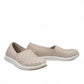 Clarks Breeze Emily light taupe textile slip-on shoe with perforated floral design and EVA footbed. photo of the front.