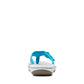 Clarks Breeze Sea aqua synthetic flip-flops with a lightweight sole and adjustable strap closure. back view.