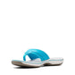 Clarks Breeze Sea aqua synthetic flip-flops with a lightweight sole and adjustable strap closure. left view.
