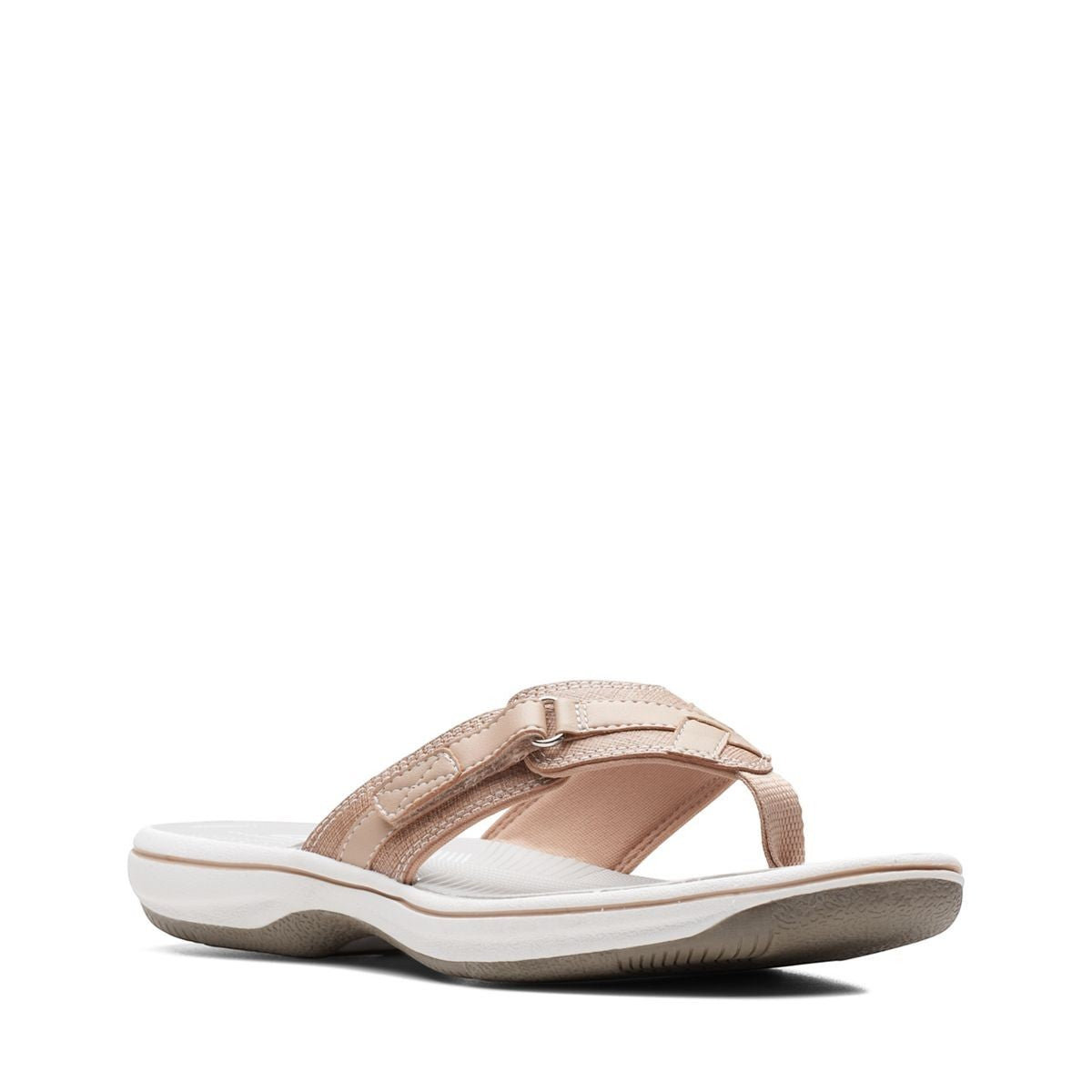 Clarks Breeze Sea beige flip-flops with a lightweight sole and adjustable strap closure for summer wear. right view,