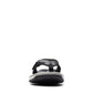 Clarks Breeze Sea black synthetic flip-flops with a lightweight sole and adjustable strap closure.  front view.