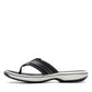 Clarks Breeze Sea black synthetic flip-flops with a lightweight sole and adjustable strap closure. left view.