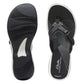 Clarks Breeze Sea black synthetic flip-flops with a lightweight sole and adjustable strap closure. top view.