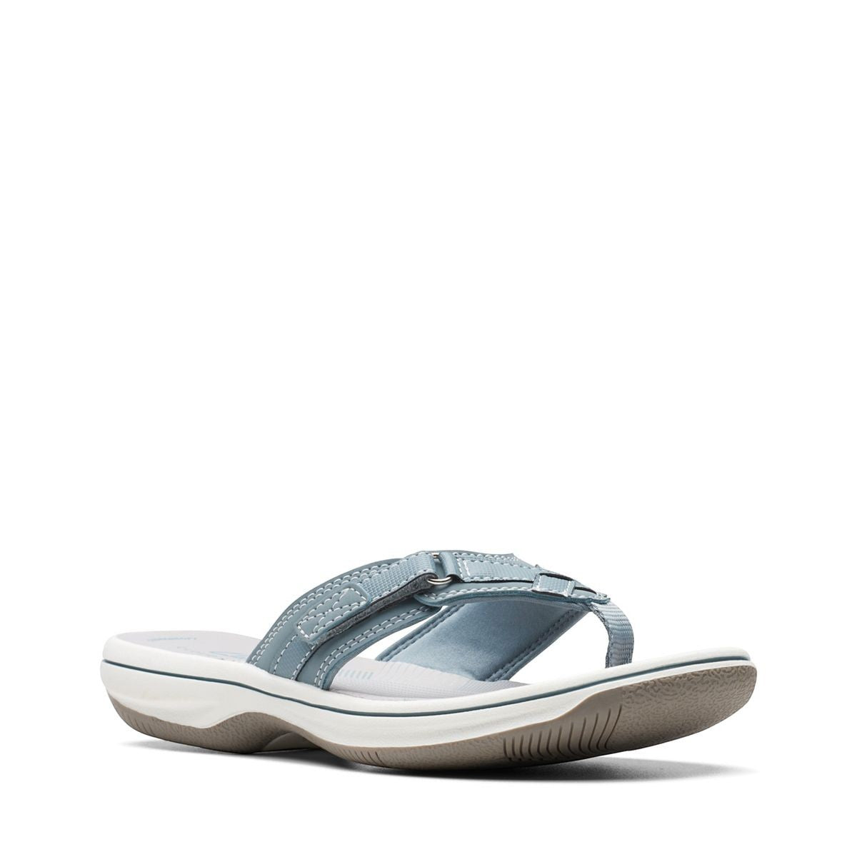 Clarks Breeze Sea flip-flops in blue gray with a lightweight sole and adjustable strap closure. right view.