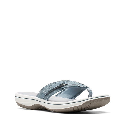 Clarks Breeze Sea flip-flops in blue gray with a lightweight sole and adjustable strap closure. right view.