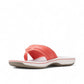 Clarks Breeze Sea bright coral flip-flops with a lightweight sole and adjustable strap closure. photo of the front.