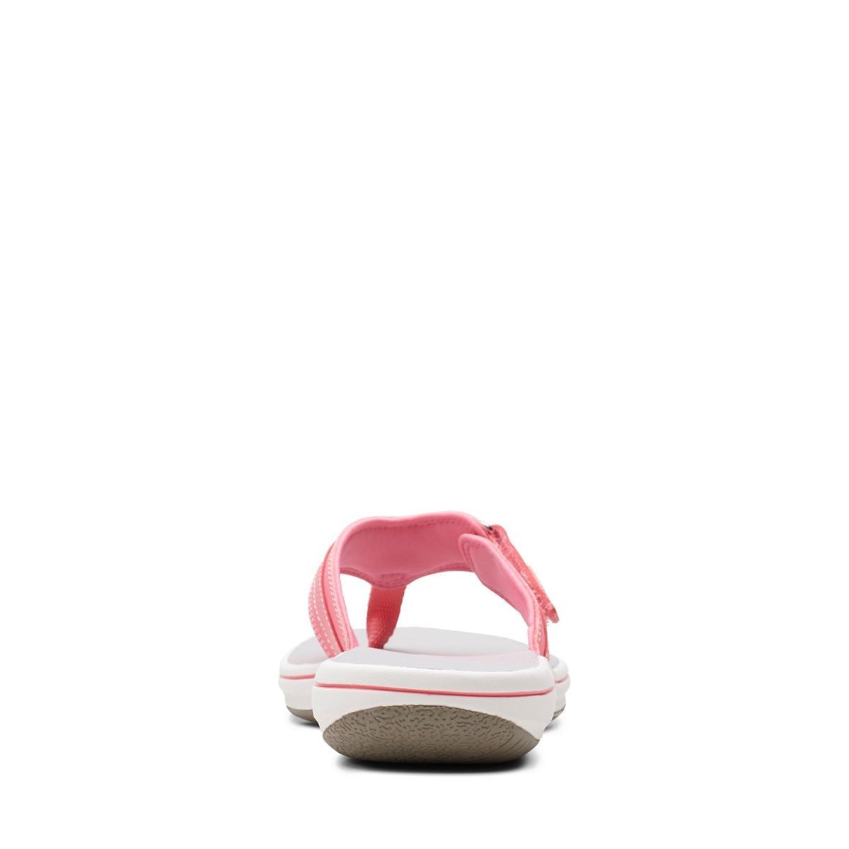 Clarks Breeze Sea flip-flops in orange-pink with a lightweight sole and adjustable strap closure. back view.