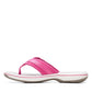 Clarks Breeze Sea fuchsia flip-flops with a lightweight sole and adjustable strap closure. left view.