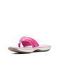 Clarks Breeze Sea fuchsia flip-flops with a lightweight sole and adjustable strap closure. left view.