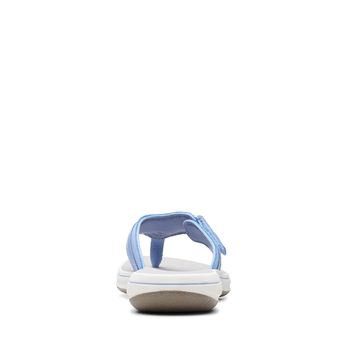 Clarks Breeze Sea lavender flip-flops with a lightweight sole and adjustable strap closure. back view.