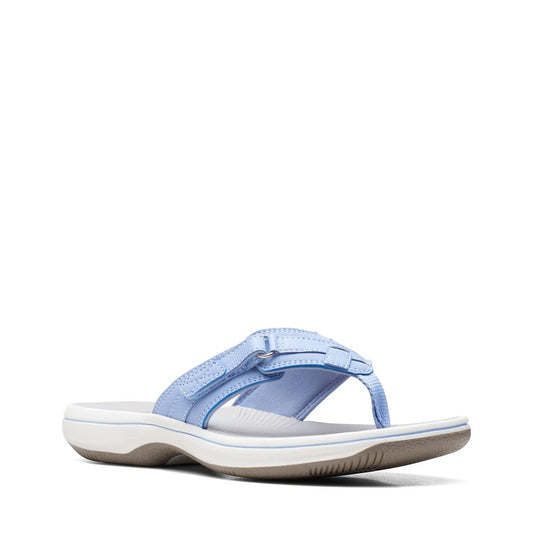 Clarks Breeze Sea lavender flip-flops with a lightweight sole and adjustable strap closure. right view.