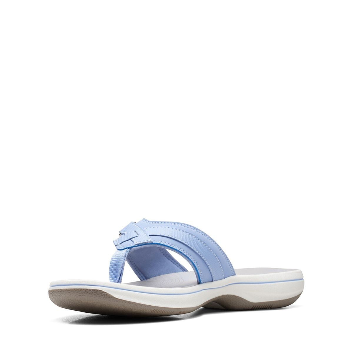 Clarks Breeze Sea lavender flip-flops with a lightweight sole and adjustable strap closure. front view.