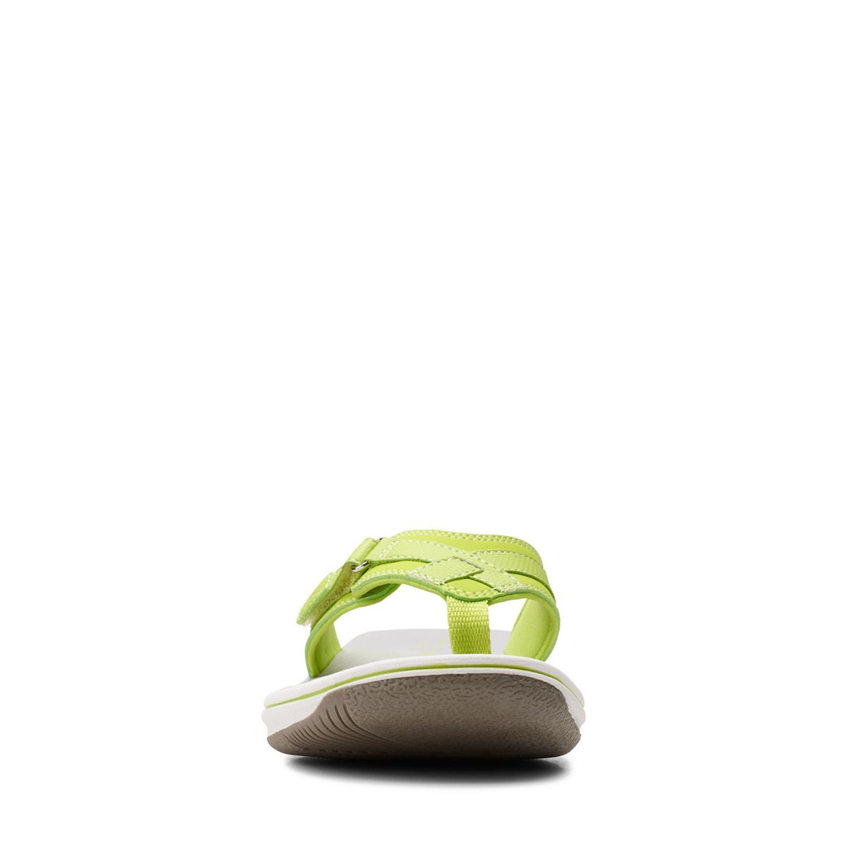 Clarks Breeze Sea lime green flip-flops with a lightweight sole and adjustable strap closure. front view.