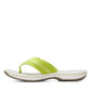 Clarks Breeze Sea lime green flip-flops with a lightweight sole and adjustable strap closure. left view.
