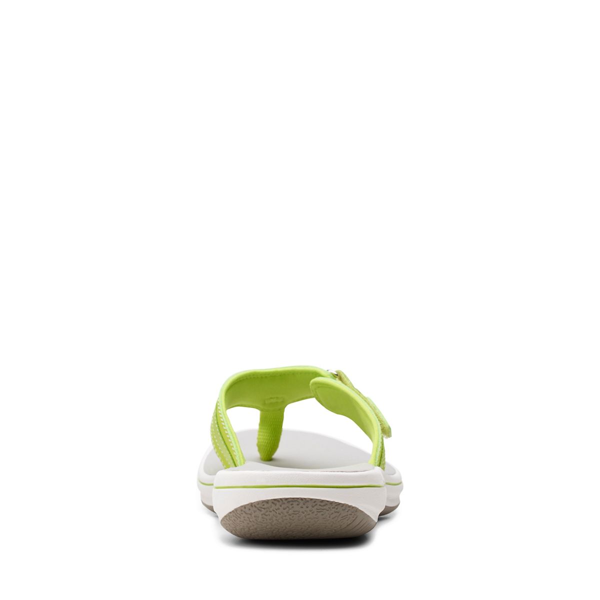 Clarks Breeze Sea lime green flip-flops with a lightweight sole and adjustable strap closure. back view.