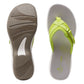 Clarks Breeze Sea lime green flip-flops with a lightweight sole and adjustable strap closure. top view.