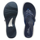 Clarks Breeze Sea navy synthetic flip-flops with a lightweight sole and adjustable strap closure. top view.
